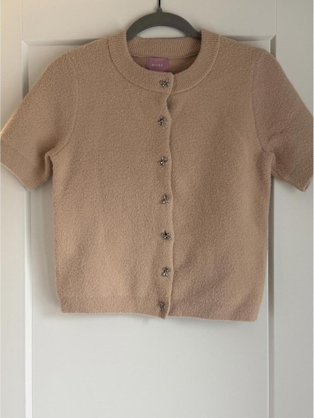 Muse Pink Short Sleeve Cardigan with Bow Buttons